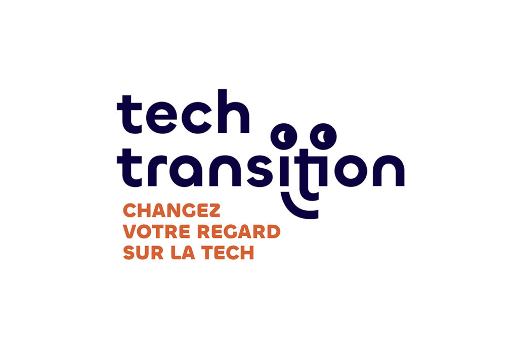 Première piste pour l'identité graphique, les mots "tech transition" sont écrits en minuscules. Les lettres "iti" forment un visage souriant, le regard tourné vers la droite.